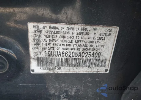 2005 Acura Tl z USA, uszkodzony, nr VIN 19UUA66205A025400